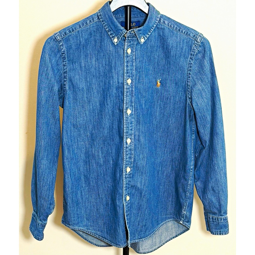 Polo Ralph Lauren Denim Solid Blue Button-Down Long Sleeve Button-Up Shirt 14-16